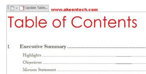 table-of-contents-word: Akeentech.com
