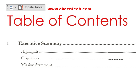 table-of-contents-word: Akeentech.com